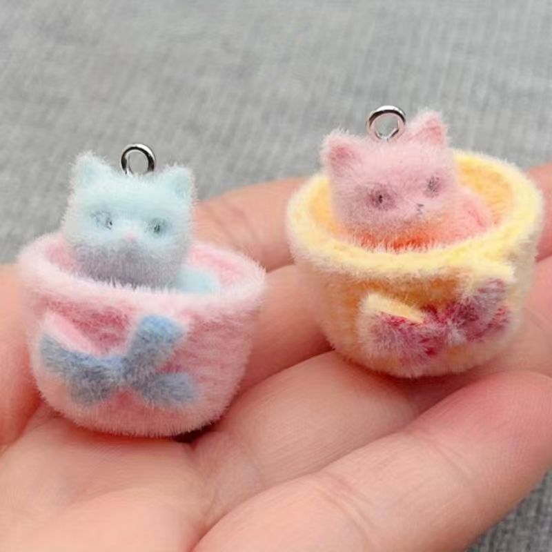 4pcs 3D plush resin cat pendan - Jewelry Making Diy 评论和价格