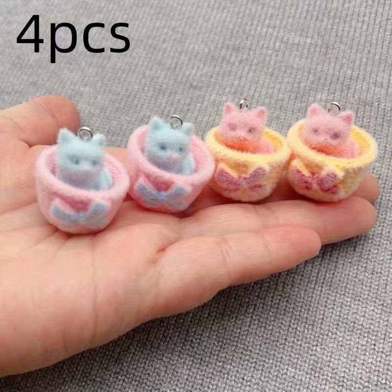 4pcs 3D plush resin cat pendan - Jewelry Making Diy 评论和价格
