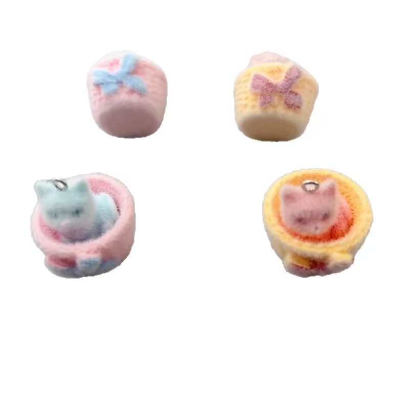 4pcs 3D plush resin cat pendan - Jewelry Making Diy 评论和价格