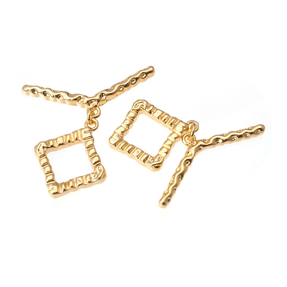 18K Gold Color Brass Square Sh - Toggle Clasp Gold 评论和价格