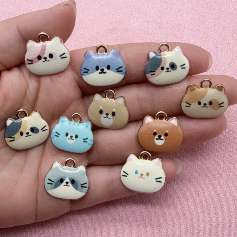 12pcs Printed Cat Head Alloy D - Jewelry Making Diy 评论和价格